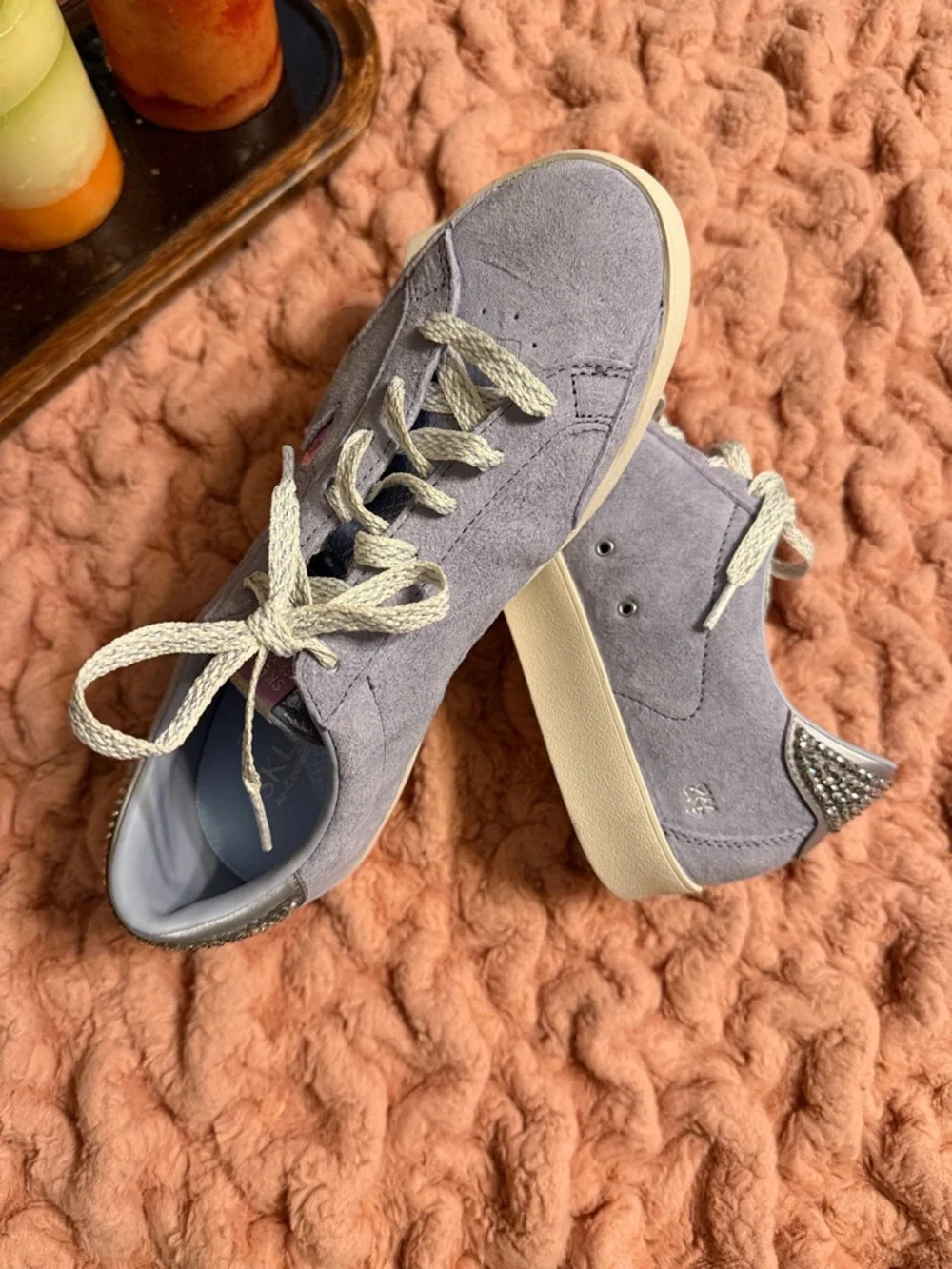 Skechers Lavender Suede Sneakers with Pink Star Accent/New without tag